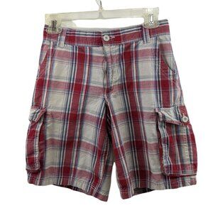 Arizona 16 Husky 31 waist Red, White Plaid 100% Cotton Cargo Shorts Pockets 39h